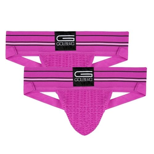 Image of GOLBERG G Men’s Athletic Supporters (2 Pack) - Jock Strap Underwear - Extra Strength Elastic, Neon Pink, XS