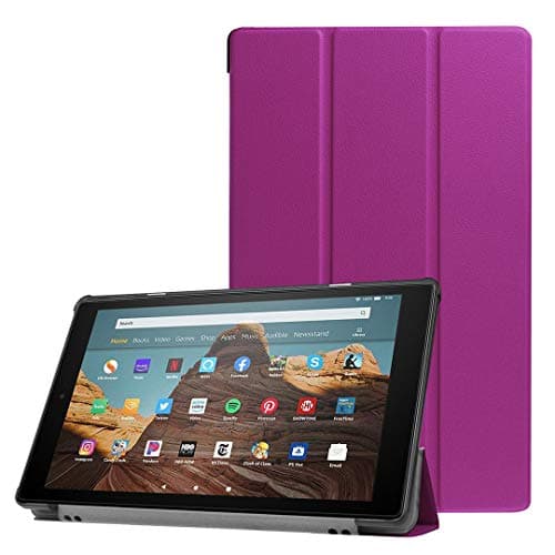 Image of SATURCASE Case for Amazon Fire HD 10 2019 Released (9th Generation), PU Leather Flip Foldable Folio Stand Protective Tablet Cover with Auto Sleep/Wake Function (Purple)