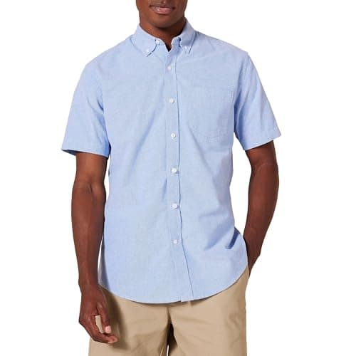 Image of Amazon Essentials Men's Regular-Fit Short-Sleeve Pocket Oxford Shirt, Blue, XL