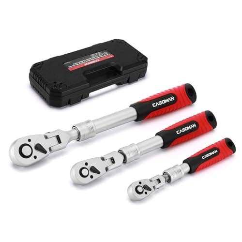 Image of CASOMAN 3 PCS Flexible Extendable Ratchet Set, 1/2-Inch, 3/8-Inch & 1/4-Inch Drive Socket Ratchet Wrench, Ratchet Handle, 72-Tooth, CR-V