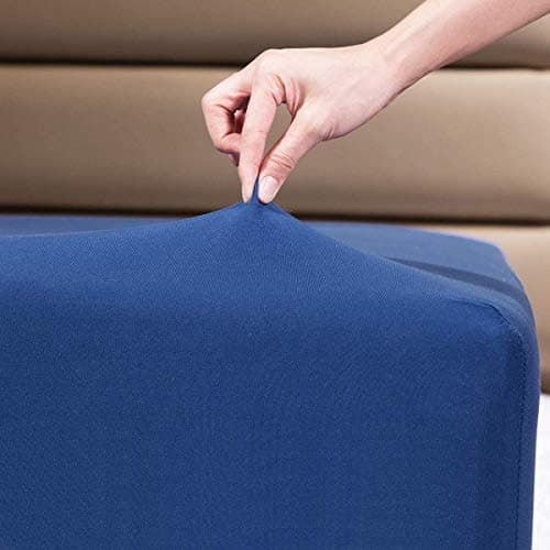 Image of Family Bedding Single Fitted Sheet - Navy Bedding Deep Pocket - Soft Jersey 100% Cotton 4 Way Stretch Bed Sheets - Shrinkage and Fade Resistant. (Single (100x200cm), Navy Blue).