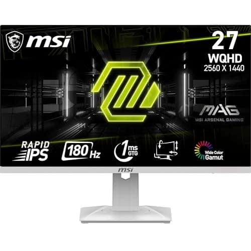 Image of MSI MAG 274QRFW 27 Inch WQHD Gaming Monitor - 2560 x 1440 Rapid IPS Panel, 180 Hz - 1ms GtG, 123percentage sRGB Colour Gamut, Frameless Design, DisplayHDR 400 - DisplayPort 14a, HDMI 20b
