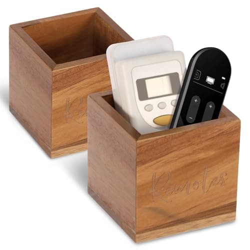 Image of MENIBBLER 2Pcs Remote Control Holder Vintage Wooden TV Remote Storage Organizer Compact Pen Holder for Table Office Living Room
