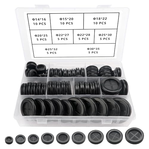 Image of YIXISI 60 PCS 9 Sizes Rubber Grommets Kit, Conductor Gasket Ring Grommets, Black Rubber Hole Plugs Electrical Wire Gaskets, for Protecting Wires, Cables and Plugs