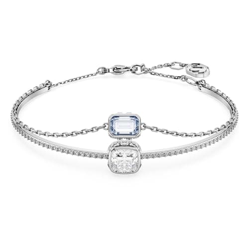 Image of Swarovski Stilla Double Bangle Bracelet, Light Blue and White Crystals in Mixed Cuts, Rhodium Plated Band, from the Swarovski Stilla Collection