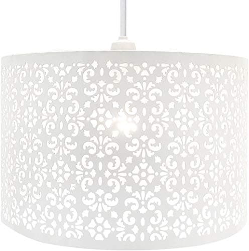Image of Chandelier Style Ceiling Light Shade Droplet Pendant Acrylic Crystal Bead Luxury (Large Metal Shade White)