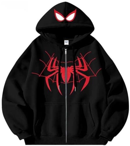 Image of Silver Basic Fashion Zip Up Hoodie for Men/Women with Cool Spider Prints Sweatshirt Spider Hoodie Y2K Oversized Jumper XXL, Black B-1