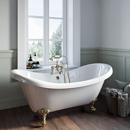 Image of Park Royal Freestanding Double Ended Roll Top Bath with Brushed Brass Feet 1750 x 740mm