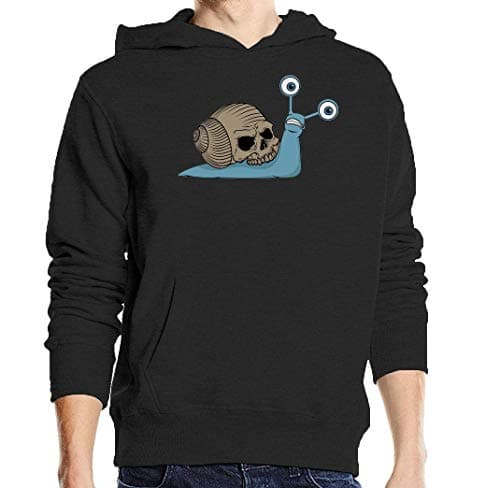 Image of Snail Skull Spooky Skeleton Head Graphic Unisex Pullover Hooded Sweater Large Black