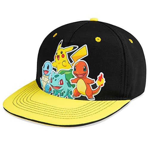 Image of Pokemon Baseball Cap or Bucket Hat for Kids Breathable Sun Hat Unisex Anime Pikachu Beach Summer Accessories Holiday (Black/Yellow)