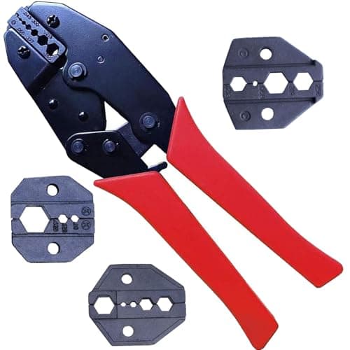 Image of Coax Crimper Crimping Tool with 3 Interchangeable Dies for BNC SMA N PL259 UHF TNC and other RF Connectors. Fits RG174 RG58 RG59 RG6 RG11 RG213 LMR400 and Other 1.07-10.9mm Coaxial Cables