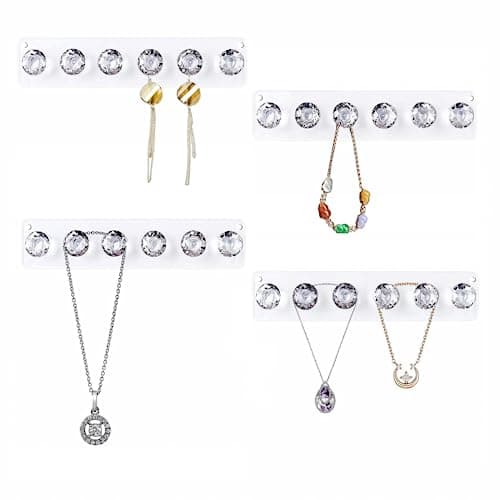 Image of Baoswi Necklace Hangers Acrylic Necklaces Holder Wall Mounted Jewellery Organiser Hanging with Diamond Shape Hooks, Jewellry Hangers for Necklace, Gift for Girls Women (4 Pack of 6 diamonds, Clear)