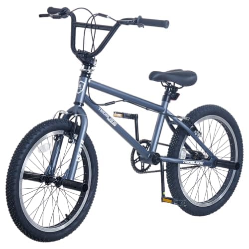Image of TRIOBLADE 20 Inch BMX Bike for Boys Girls & Adults Freestyle BMX Bicycle with 360 Degree Rotating Handlebar & 4 Pegs High-Ten Steel Frame Rear U-Brake, Professional Stunt Bike (Grey)