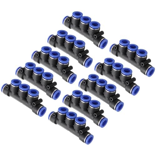 Image of sourcing map 10pcs Inline Manifold Union Fitting 10mm(25/64") OD 5 Ways Plastic Pneumatic Push to Connect Tube Fittings Push Lock Quick Release Connectors