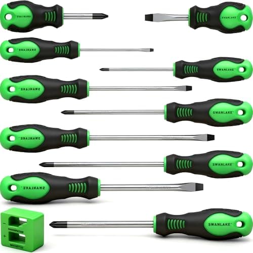 Image of SWANLAKE 11PCS Screwdriver Set, Magnetic 5 Phillips and 5 Flat Head Tips for Fastening and Loosening Seized