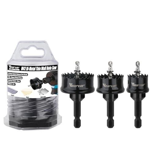 Image of Vearter Bi-Metal Hole Saw Sets 3PCS, 20-32mm Cobalt M42 Bimetal Circular Hole Drill Kit Hex Shank, Thin Wall Wood Drill with Arbors, for Wood, Metal, Copper, Plaster, PVC, Steel Plate, Drywall