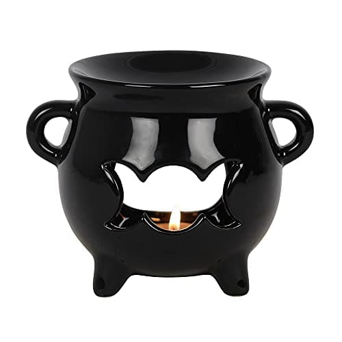 Image of Something Different Black Triple Moon Cauldron Ceramic Oil Burner - 10cm x 13cmx 10cm (1 Pc) - Perfect for Home Fragrance, Meditation & Rituals