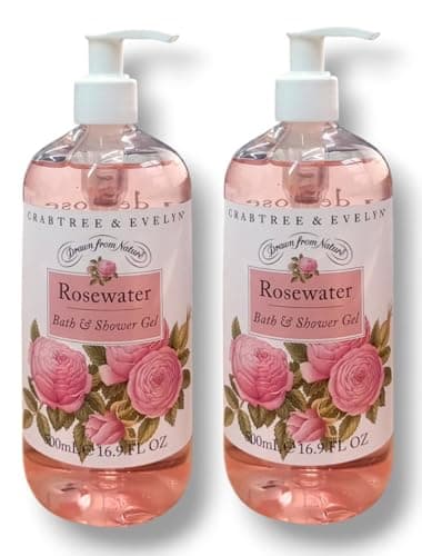 Image of 2x Crabtree and Evelyn | Rosewater - Bath & Shower Gel | Pump Head | 500ml Each
