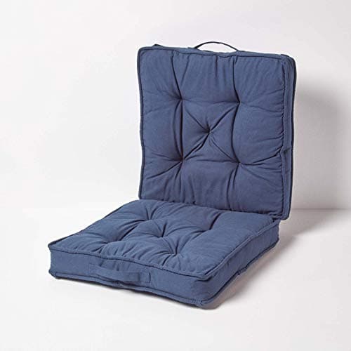 Image of HOMESCAPES Navy Blue Travel Booster Cushion Large Firm 50 cm Square Seat Pad and Backrest Thick Soft Dark Blue Cotton Supportive Car Cushion For The Elderly, Post-Operative and Lumbar Support