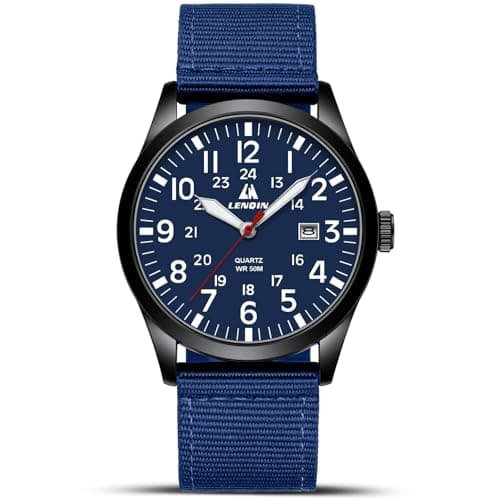 Image of LN LENQIN Mens Watches Military Watch Analog Quartz Watches for Men Waterproof Men's Wrist Watch with Date Nylon Band Army Tactical Sportswatch
