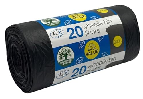 Image of 20 TidyZ Extra LARGE 300L Wheelie Bin Bags. Made from 100% Recycled plastic. Heavy Duty Black Wheelie Bin Liners. 18 microns. Fits all standard sized wheelie bins