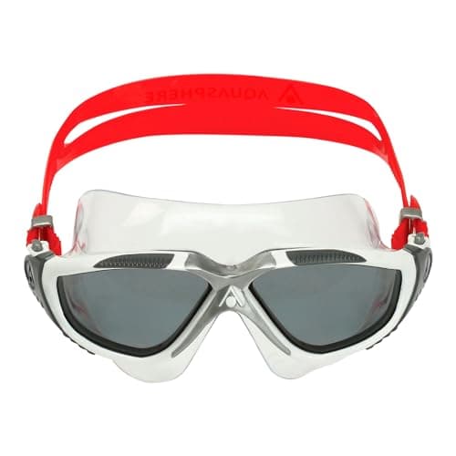 Image of Aqua Sphere Vista Unisex Adult Swimming Mask, White, Grey and Red/Dark Lenses, One Size
