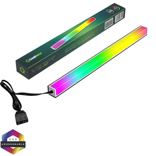 Image of GameMax 30cm Addressable RGB LED Strip For PC Gaming Cases, 30 LEDs Viper-AR 30 Rainbow Magnetic ARGB Strip PC Case Lighting, 5V 3 Pin Motherboard AURA SYNC