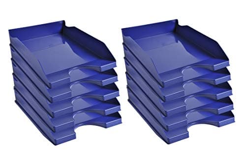 Image of Exacompta - Ref. 123104D - set of 10 ECOTRAY letter trays - dimensions 34.5x25.5x6.5 cm - for A4+ format documents - midnight blue color - Blue Angel certified