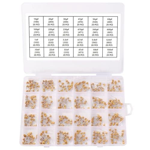 Image of YIXISI 480 PCS 24 Values 10pF-100nF 50V Ceramic Capacitor Assortment Kit, Multilayer Monolithic Ceramic Chip Capacitors