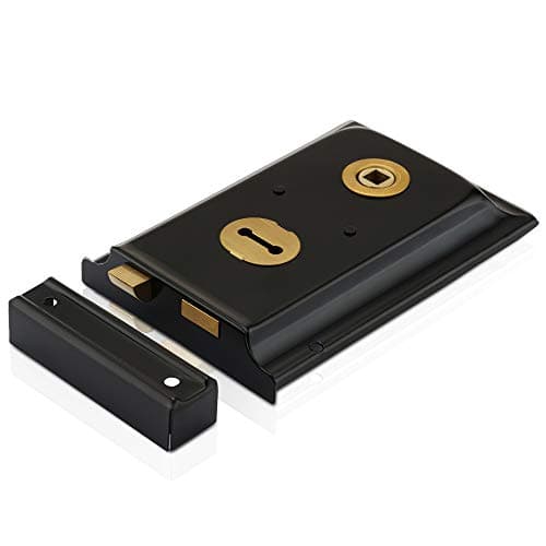Image of XFORT® Traditional 6" x 4" Rimlock, Surface Mounted Rim Sashlock with in-Built Latch and Key Operated Deadbolt, Ideal for Timber Doors or Gates on Outbuildings (Black).