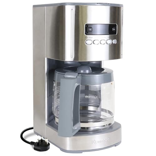 Image of Kenmore Filter Coffee Machines 12-Cup Drip Coffee Makers with 1.8L Glass Pot for Ground Coffee Digital Display Programmable Timer Auto Shut Off Warming Plate Reusable Filter Kitchen Appliances Silver