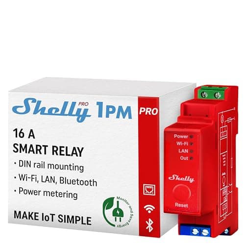 Image of Shelly Pro 1PM - Wi-Fi Bluetooth Smart Relay Switch With Power Metering, Home Automation, Alexa & Google Home Compatible, iOS Android App, No Hub Required, Wireless Light Control