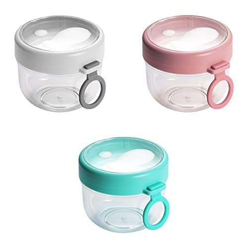 Image of KEEMEN 3 Pack 600ml Overnight Oat Containers with Lids and Spoons, Portable Leakproof Plastic Cereal Cups Yogurt Breakfast On the Go Cups Oatmeal Jars Snack Containers for Food Storage