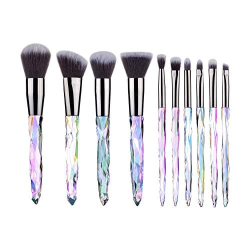 Image of Makeup Brush Set, 10 Piece Makeup Brush Crystal Handle, Advanced Rainbow Color Makeup Brush Set Foundation Mix Eyeshadow Blush Concealer Transparent Handle (Multicolored2)