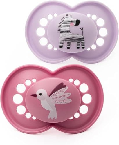 Image of MAM Original Soothers | 6-18 Months | 2 Pack | Comes in Dummy Steriliser Case | Sustainable Materials | Baby Accessories | Pink/Lilac (Various Designs)