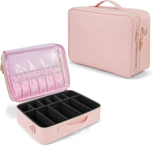 Image of Joligrace Large Oxford Fabric Professional Makeup Bag with Removable Back Strap Cosmetic Case Beauty Box Hairdressing Tools Organiser Storage Box, Hot Pink