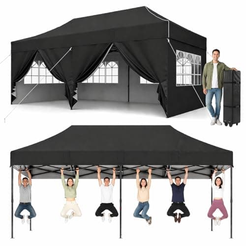 Image of Aoxun Pop Up Gazebo 3m x 6m with Sides, Waterproof Outdoor Canopy with Wheeled Carrybag,6 Weight Bags, 8 Stakes and 4 Ropes, Heavy Duty Instant Shelter for Garden Party BBQ, Black