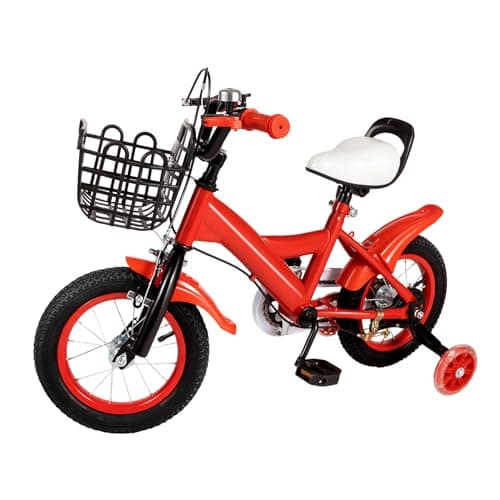 Image of GDSKR 12 Inch Kids Bike, Children Bicycle with Training Wheels, Disk Brake for 3-6 Years Old, Children Bicycle Beginner Bike, Height Adjustable, For Indoor/Outdoor, Carbon Steel Frame