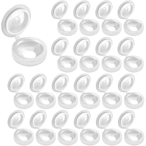 Image of LICQIC 50 PCS Screw Cover Caps, Plastic Hinged Screw Cover Caps, Small Screw Caps for M4 - M6 Screws (White)