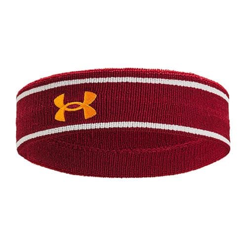 Image of Under Armour Striped Performance Terry Headbands Unisex Adult Headband Cardinal/White Clay/Golden Yellow Osfm