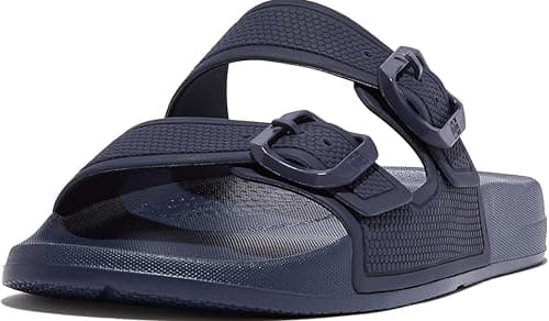 Image of Fitflop Women's iQushion Two-bar Buckle Slides Sandal - Lightweight & Comfortable with Natural Arch Support - Midnight Navy - 5 UK