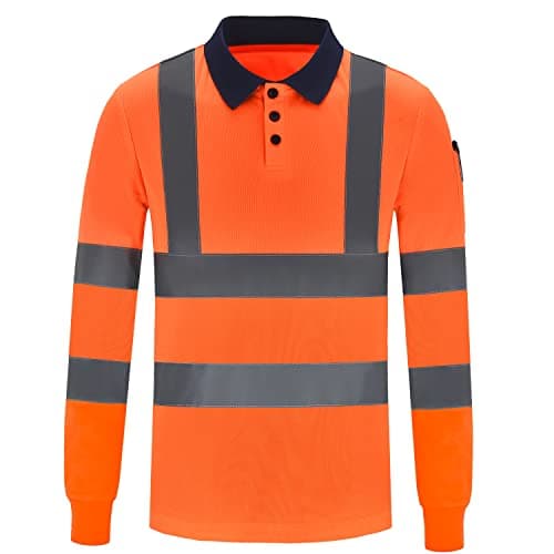 Image of AYKRM Orange Hi Vis Viz Visibility Long sleeves Safety Work Polo Shirt hi vis Polo Shirt (XS-8XL)