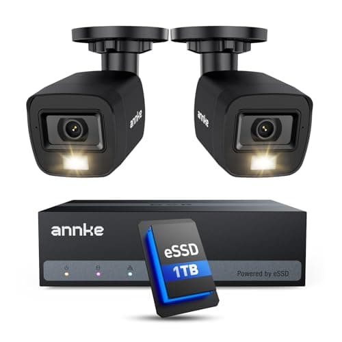 Image of ANNKE E200 CCTV Camera System, 4 Channel 3K Lite Surveillance DVR with 2x 1080p Dual-Light Cams and 1TB Hard Drive, Smart Human & Vehicle Detection, Color Night Vision, IP67 Weatherproof
