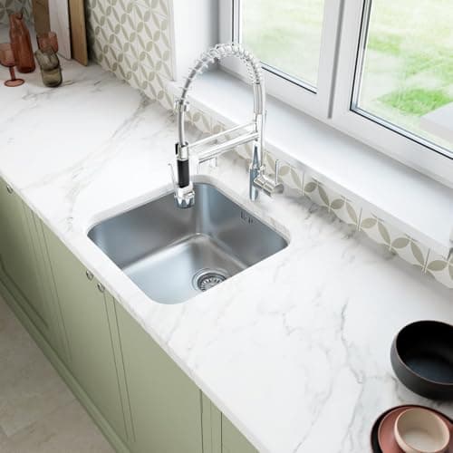 Image of SÄUBER® 450 x 450mm Stainless Steel Kitchen Sink Square Single One 1.0 Bowl Undermount Installation, 18/8 Grade Steel Sinks, Free Basket Strainer Waste