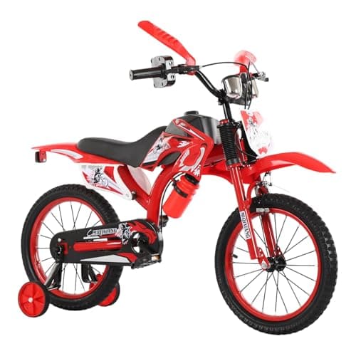 Image of Touch of Venetian 12" 16" 20" Boys Motorcross Bike with Stabilisers Black Red Green Blue Pink Moto Wheels Kids Bicycle for Ages 2-9 Years Old Motorcycle Sound Motorcross (Red, 16 Inch)
