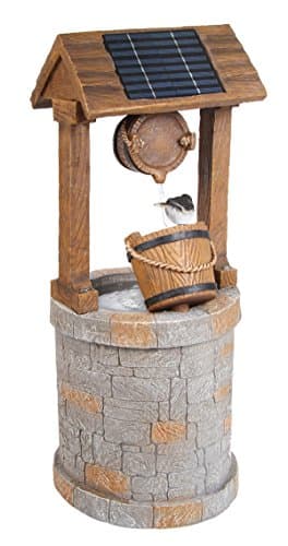 Image of Primrose 74cm Solar Powered Wishing Well Water Feature Stone & Wood Effect Outdoor Trickle Fountain Feature