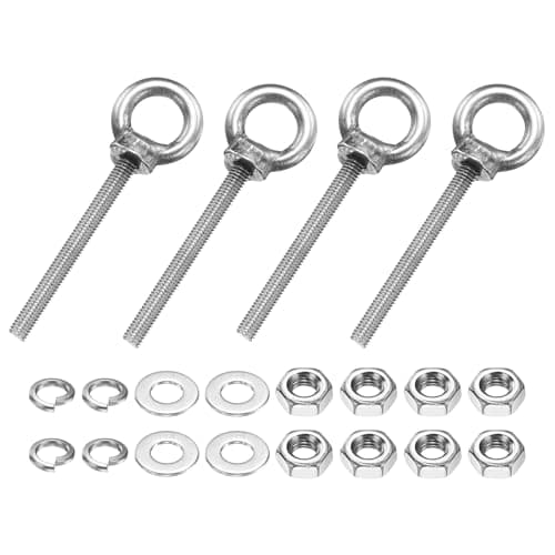 Image of PATIKIL M3 x 30mm Eye Bolt, 4 Pcs 304 Stainless Steel Thread Lifting Ring Set Shoulder Eyebolt with Lock Nuts Flat Washers for Hanging Hammocks Articles, Silver