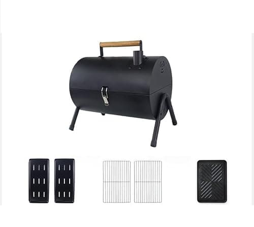 Image of Stainless Steel Double Sided BBQ with Twin Sided Grill Function, Lightweight, Compact, Foldable, Portable Oil Drum Barbecue, Ideal for Camping, Festivals (White)
