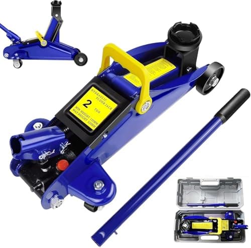 Image of 2 Tonne Trolley Jack Hydraulic Car Jack, Low Profile Floor Jack for Car Van, 4000lbs Load Capacity, Lift Range 5.3" to 12.6", with Swivel Casters, Carry Case (Blue)