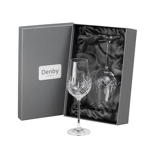 Image of Denby - Celeste Crystal White Wine Glasses Set of 2-350ml - Lead-Free, Hand Cut Design, Long Stem Red & White Wine Glasses - Dishwasher Safe - for Cocktails, Aperol Spritz - with Gift Box